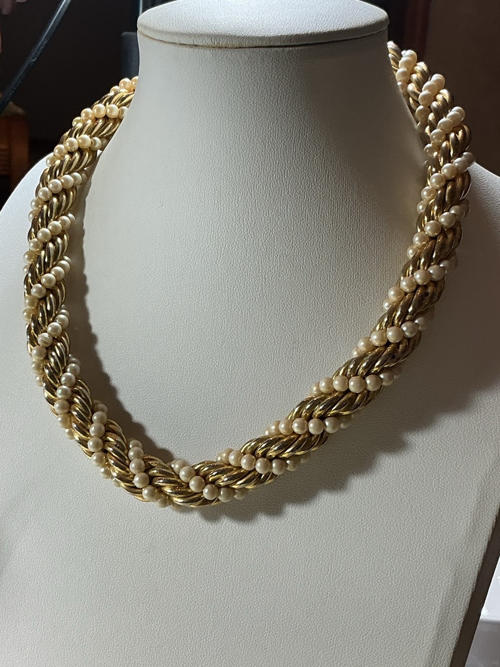 Richelieu Gold-Tone Rope Twist Necklace with Faux Pearl Accents
